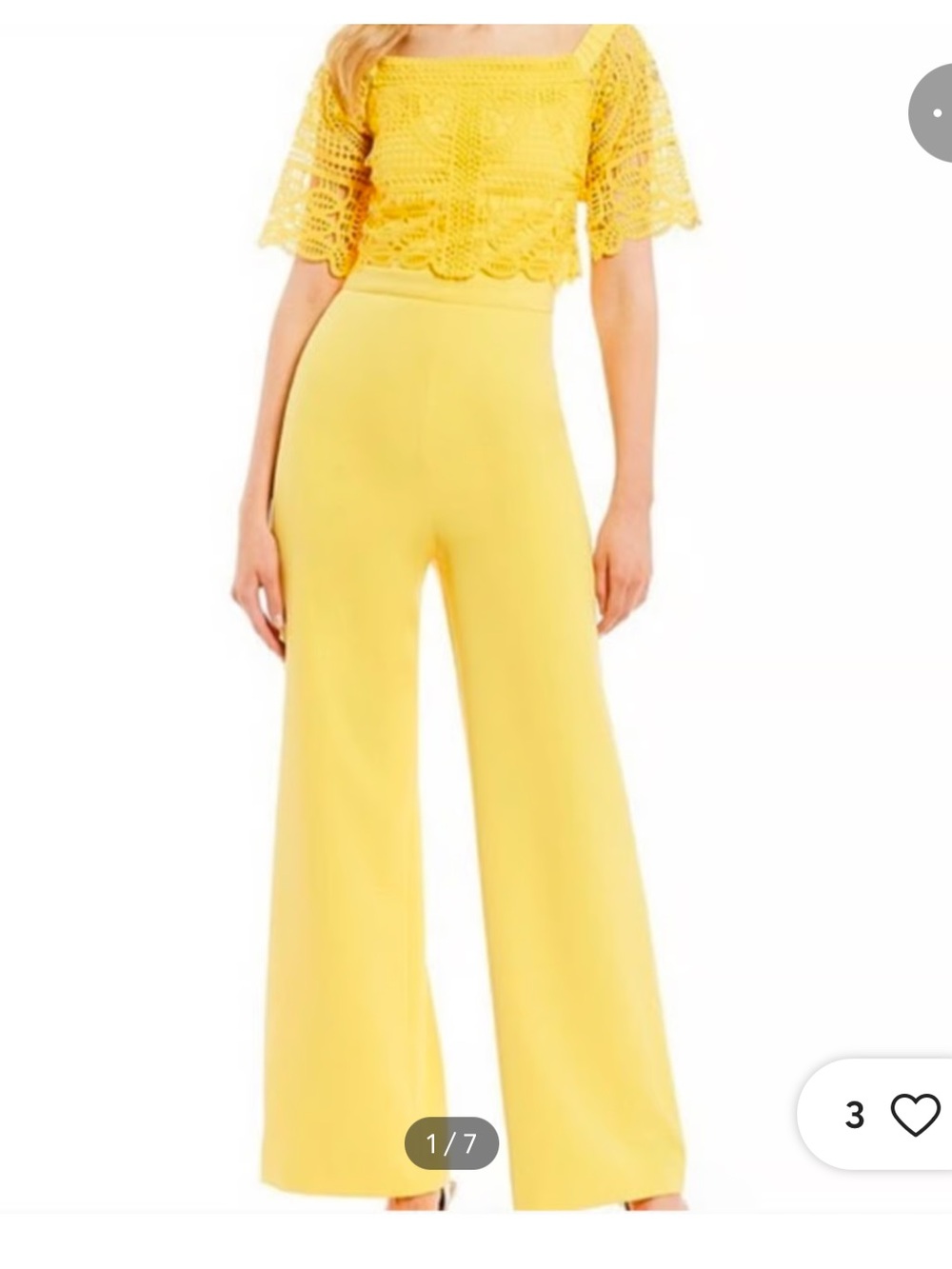 ANTONIO MELANI Yellow Wide-Leg Lace Popover Jumpsuit